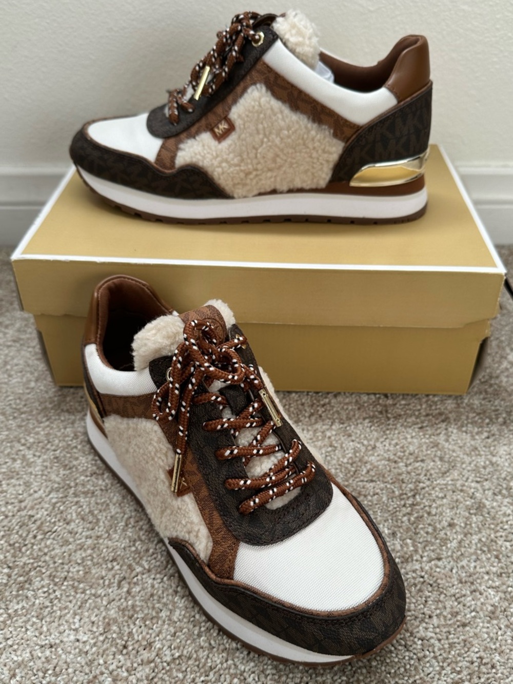 NEW Michael Kors Maddy Trainer Brown Multi Sport Luxe Sneakers Size 6.5